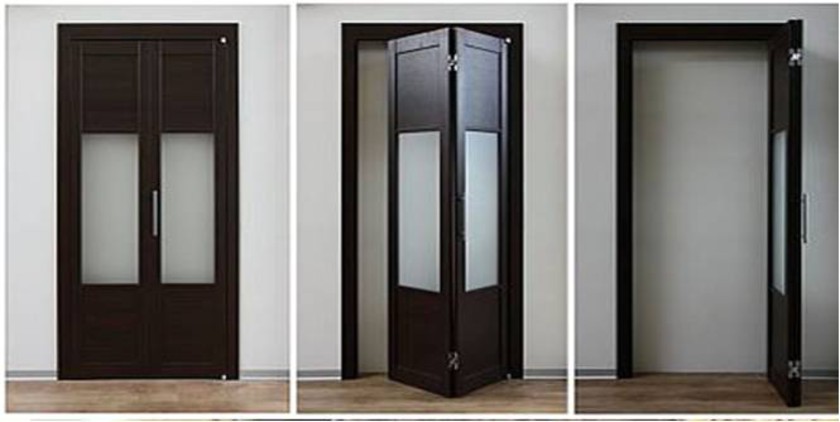 Шпонированные двери гармошка с матовыми стеклянными вставками Ярославль