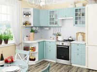 Небольшая угловая кухня в голубом и белом цвете Ярославль